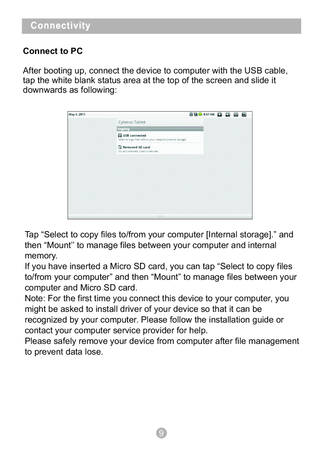 Sungale ID1010WTA user manual Connect to PC 