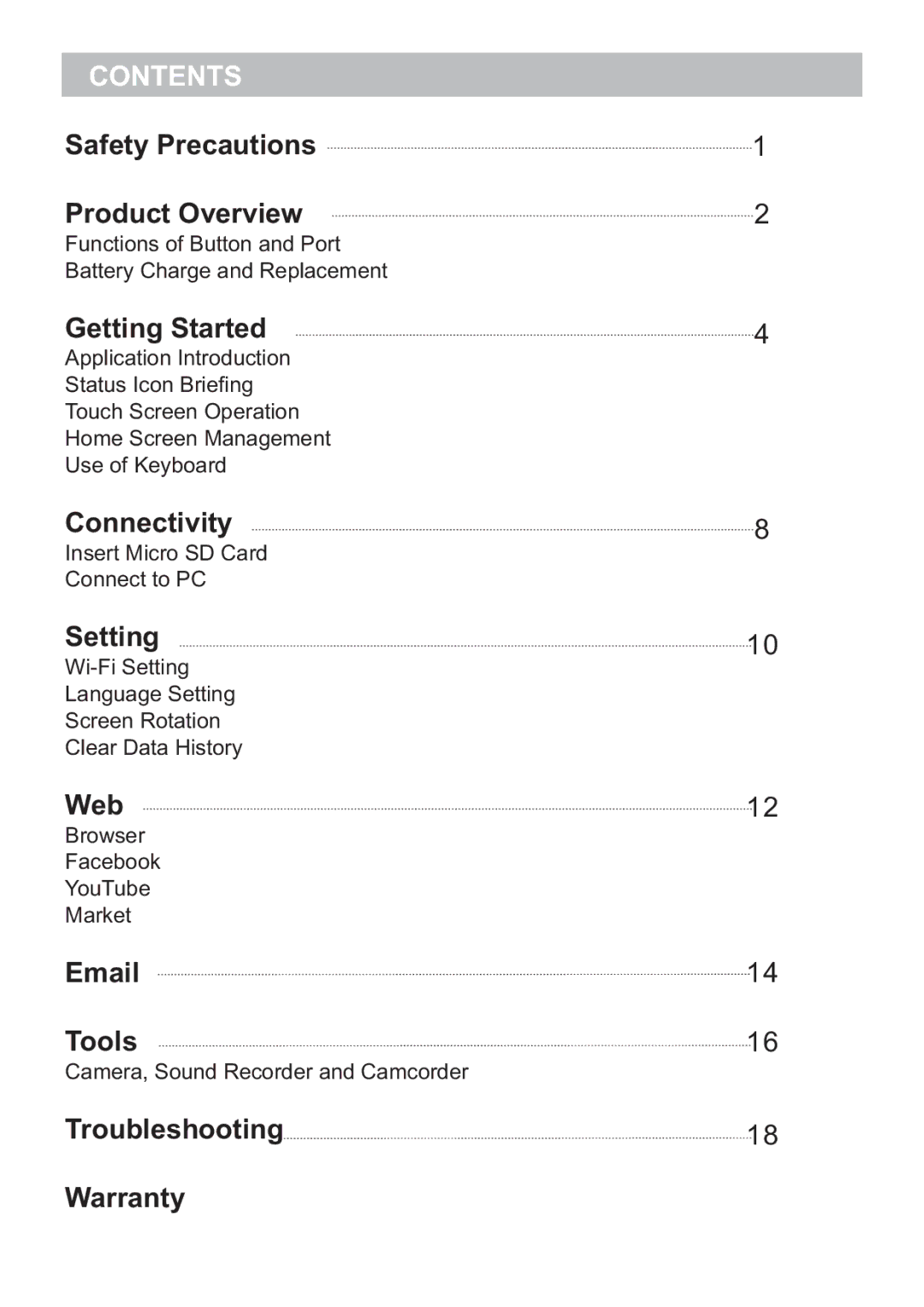 Sungale ID1010WTA user manual Contents 