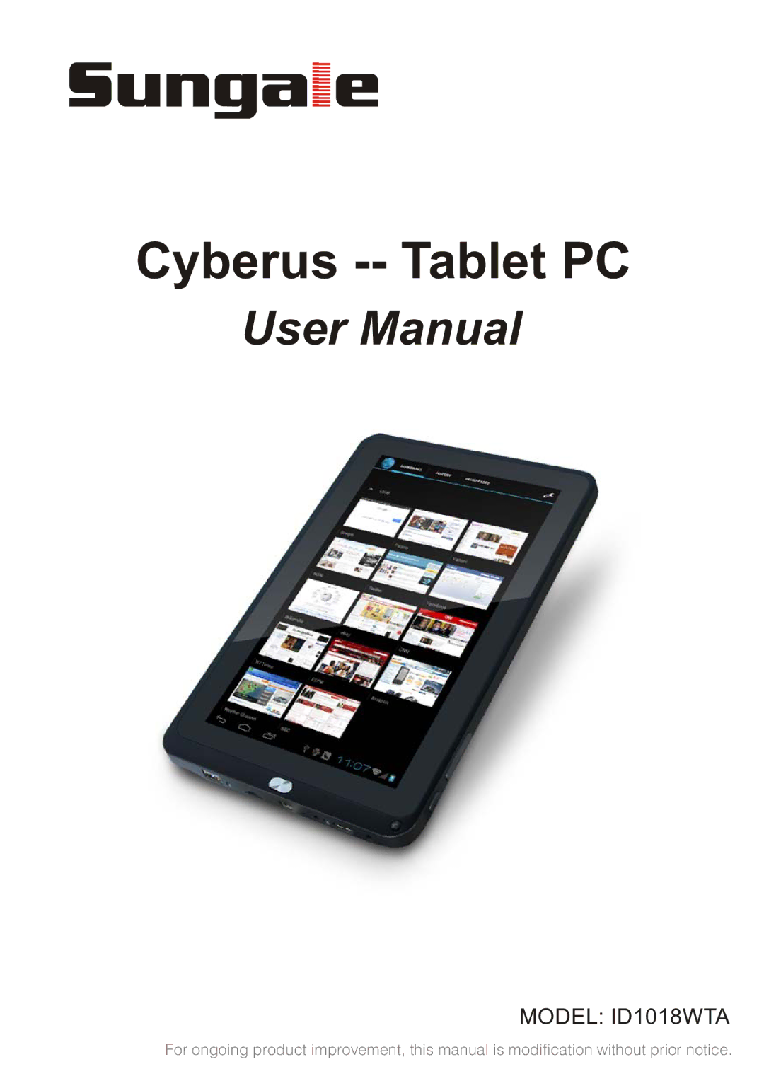 Sungale ID1018WTA user manual Cyberus -- Tablet PC 