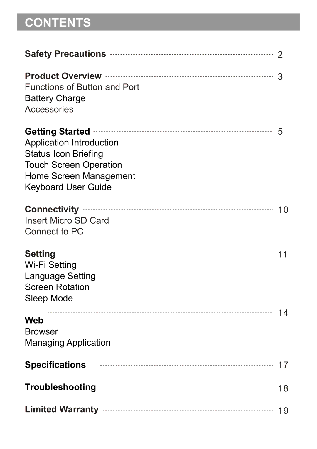 Sungale ID1019WTA user manual Contents 