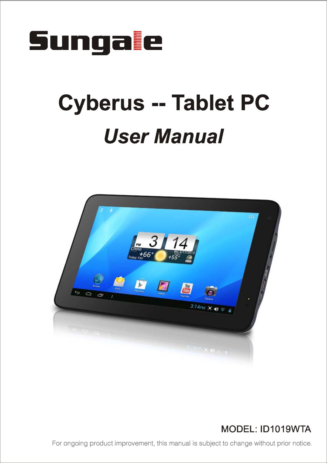 Sungale ID1019WTA user manual Cyberus -- Tablet PC, User Manual 