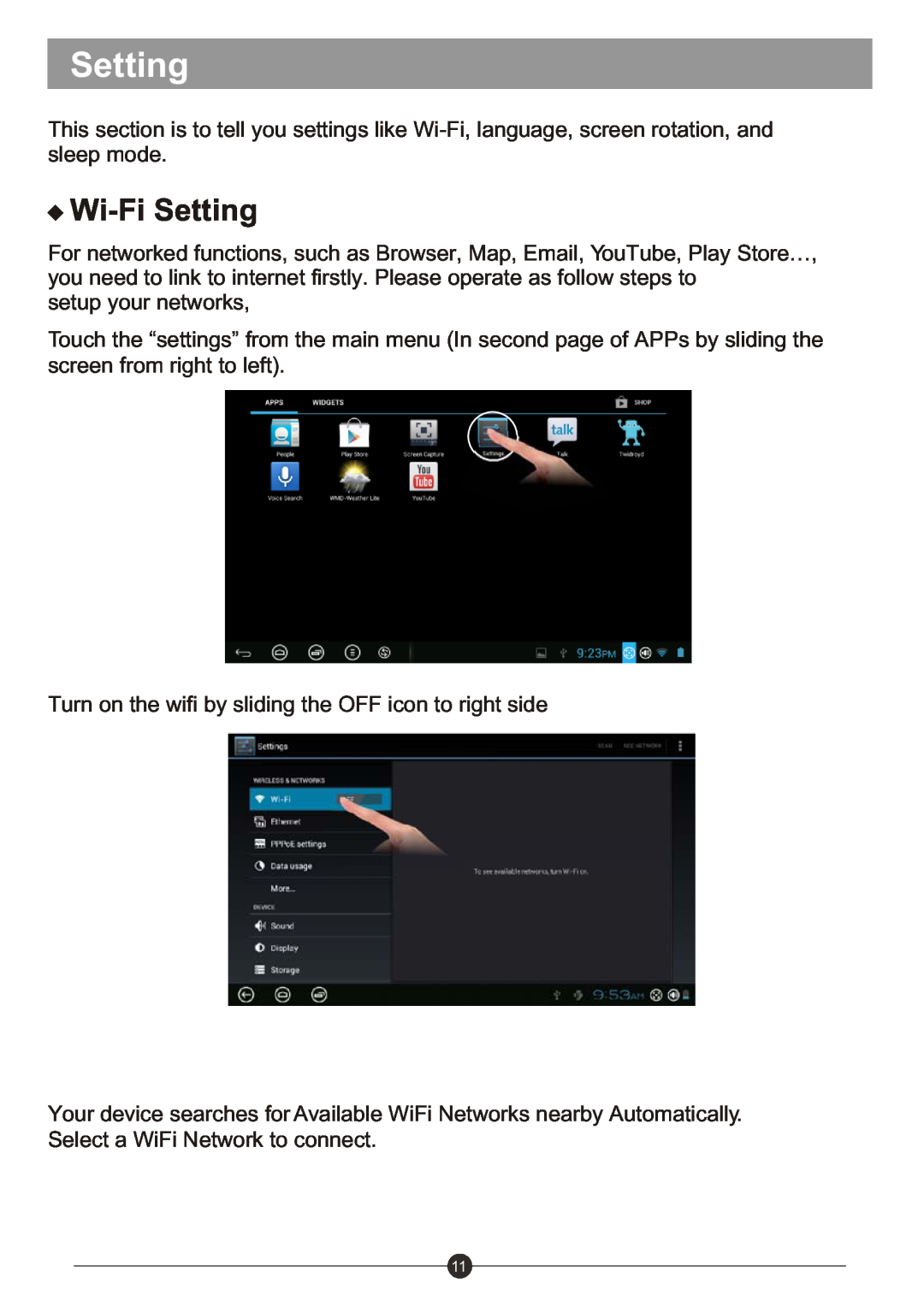 Sungale ID1019WTA user manual Wi-Fi Setting 