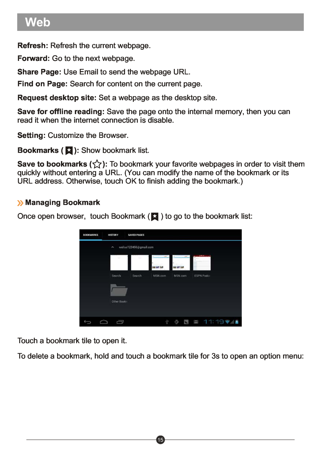 Sungale ID1019WTA user manual Managing Bookmark 