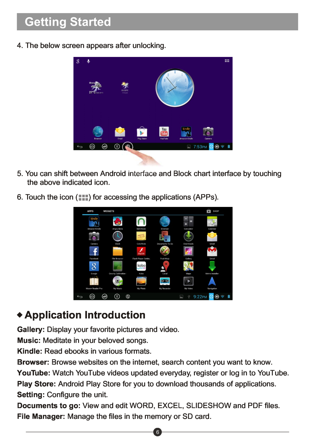 Sungale ID1019WTA user manual Application Introduction, Getting Started 