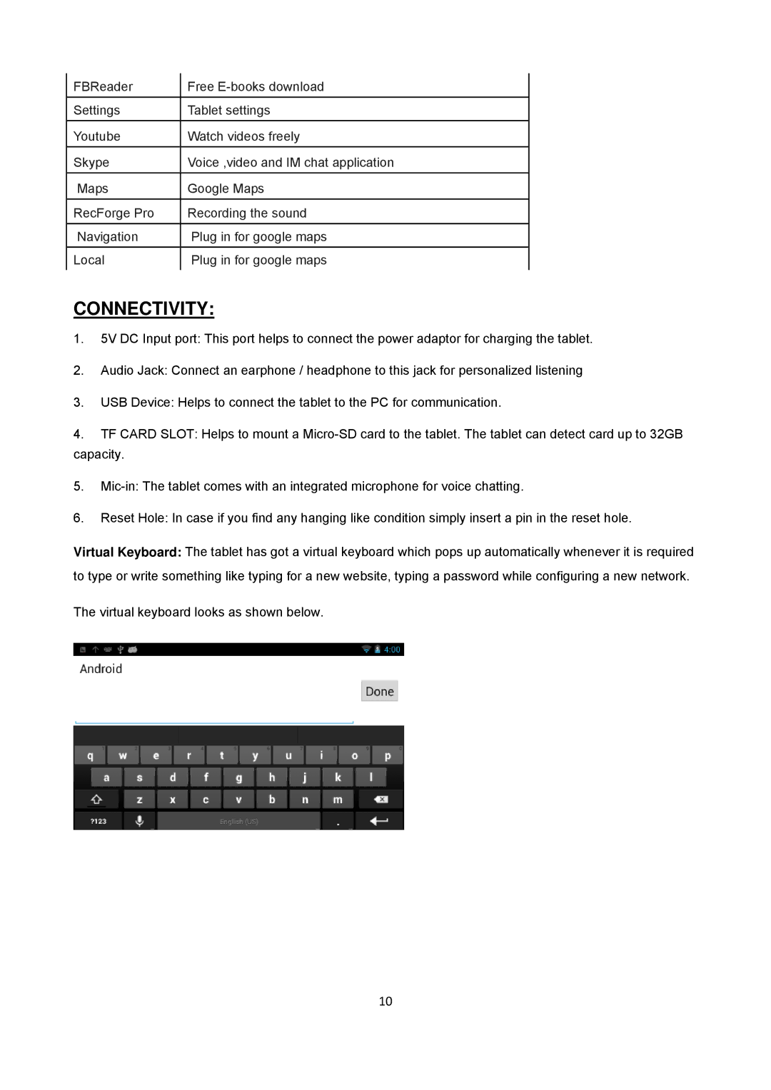 Sungale ID431WTA instruction manual Connectivity 