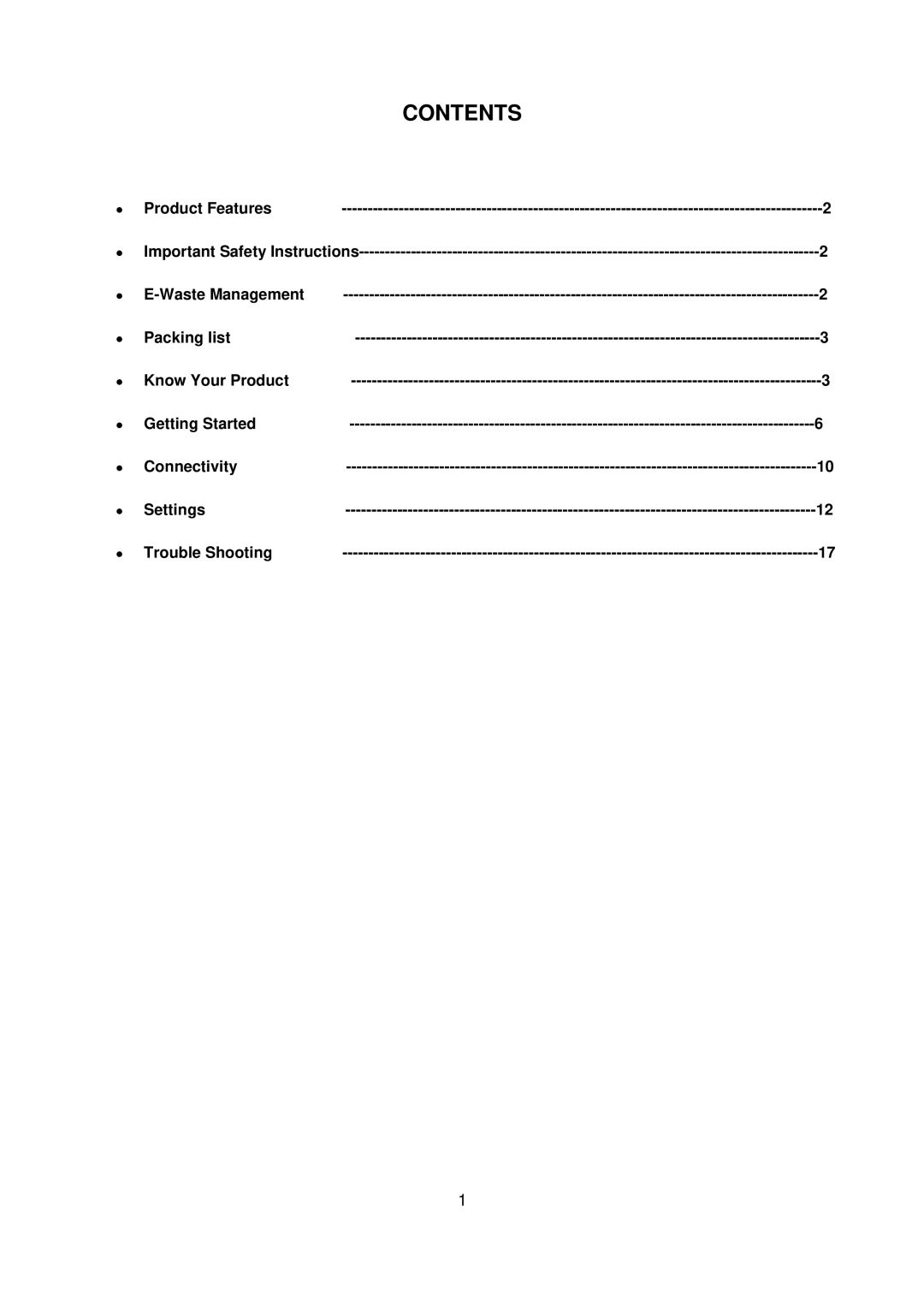 Sungale ID431WTA instruction manual Contents 