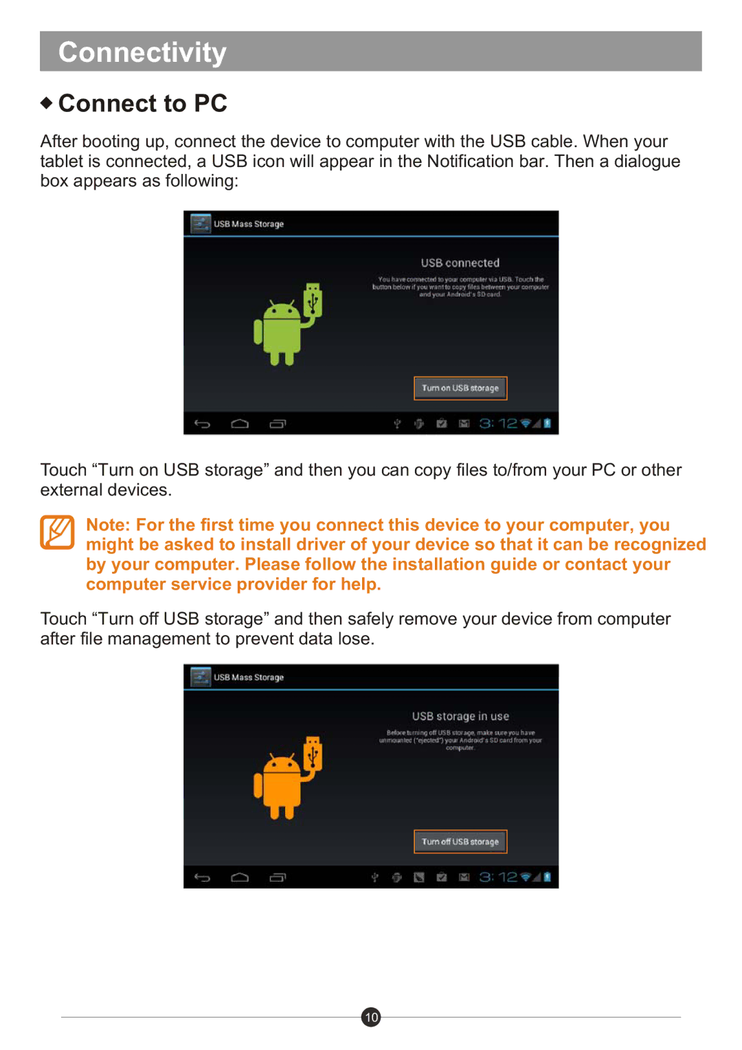 Sungale ID436WTA user manual Connectivity, Connect to PC 