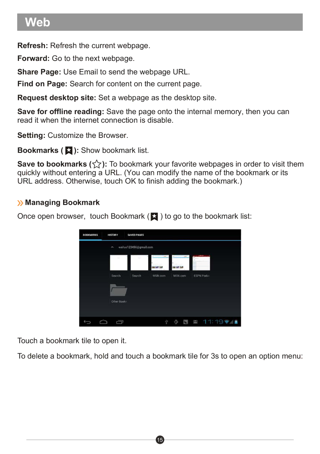 Sungale ID436WTA user manual Managing Bookmark 