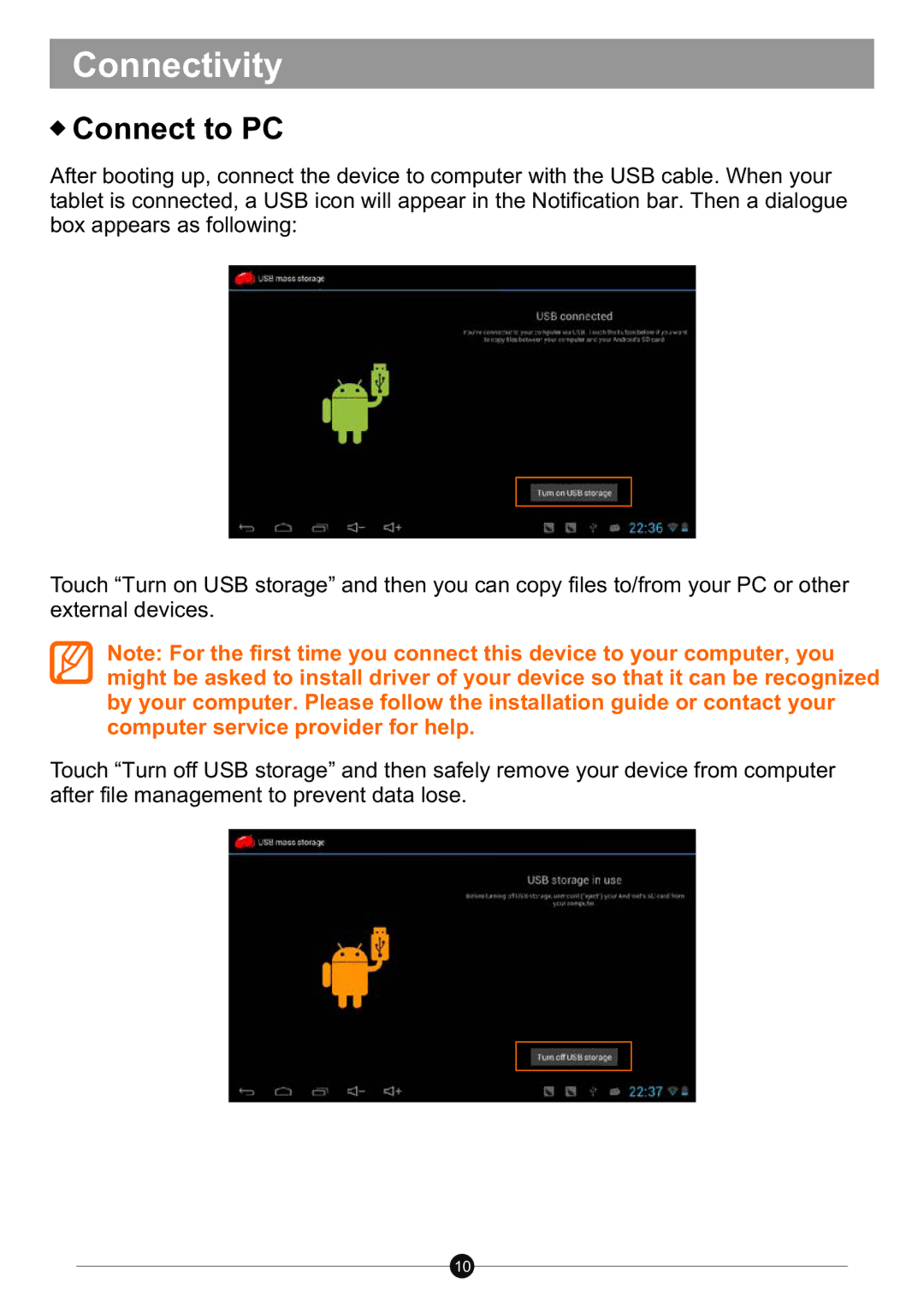 Sungale ID712WTA user manual Connectivity, Connect to PC 