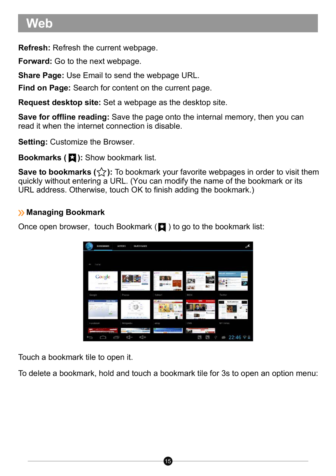 Sungale ID712WTA user manual Managing Bookmark 