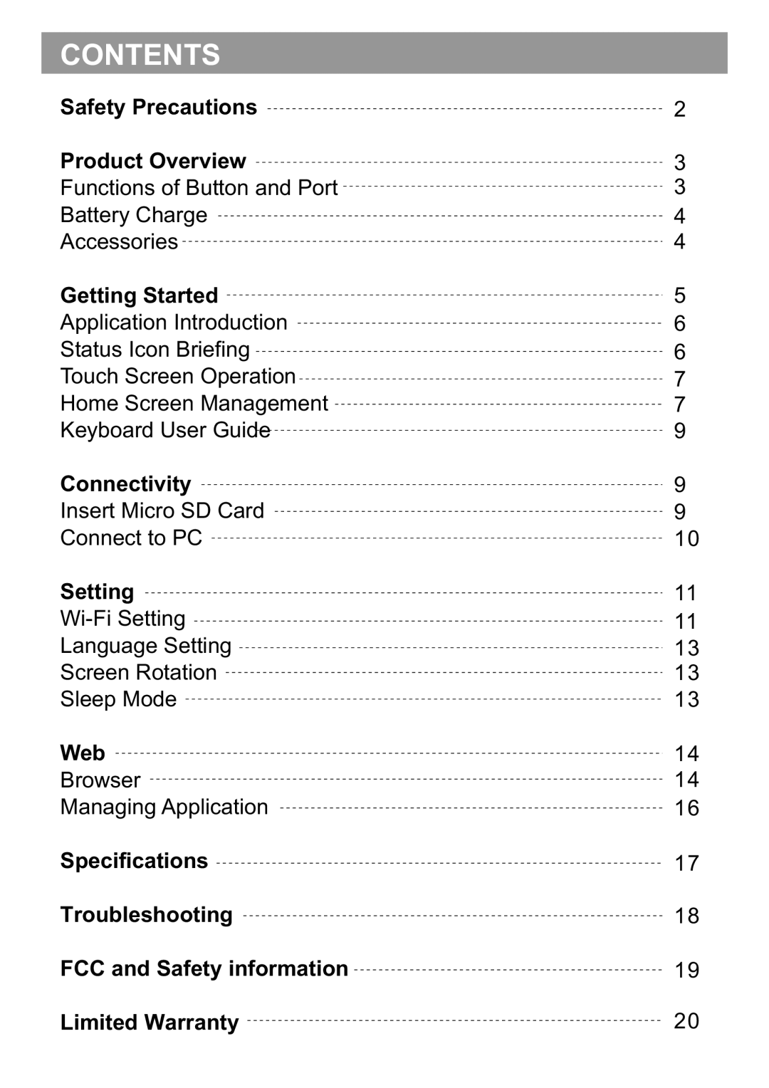 Sungale ID712WTA user manual Contents 