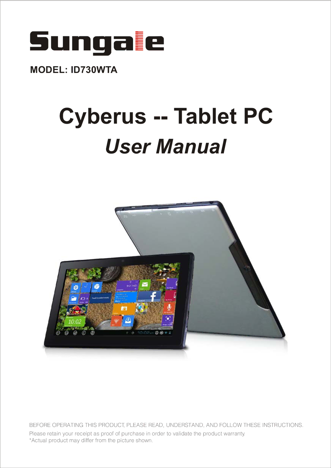 Sungale ID730WTA user manual Cyberus -- Tablet PC 