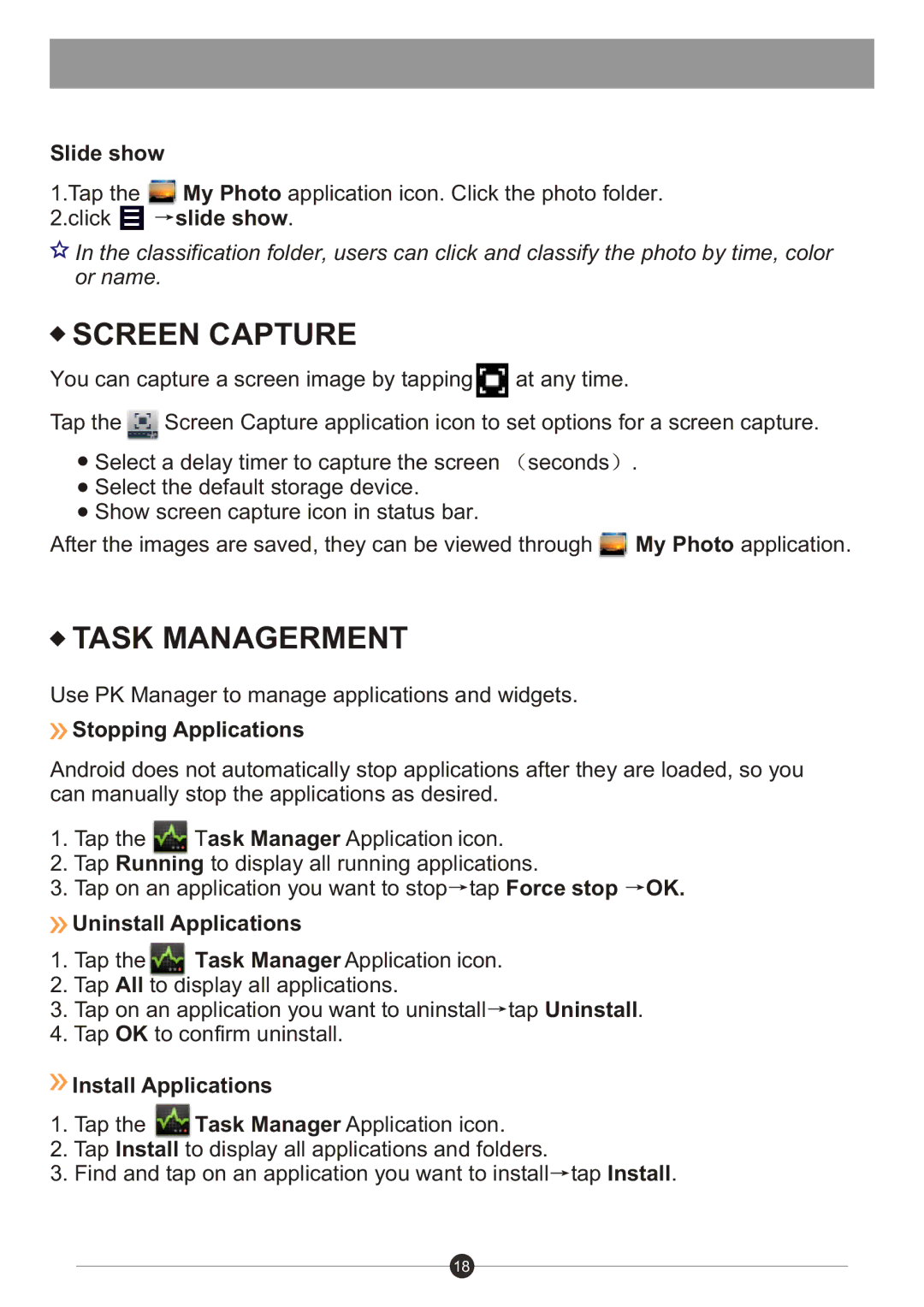 Sungale ID730WTA user manual Screen Capture, Task Managerment 