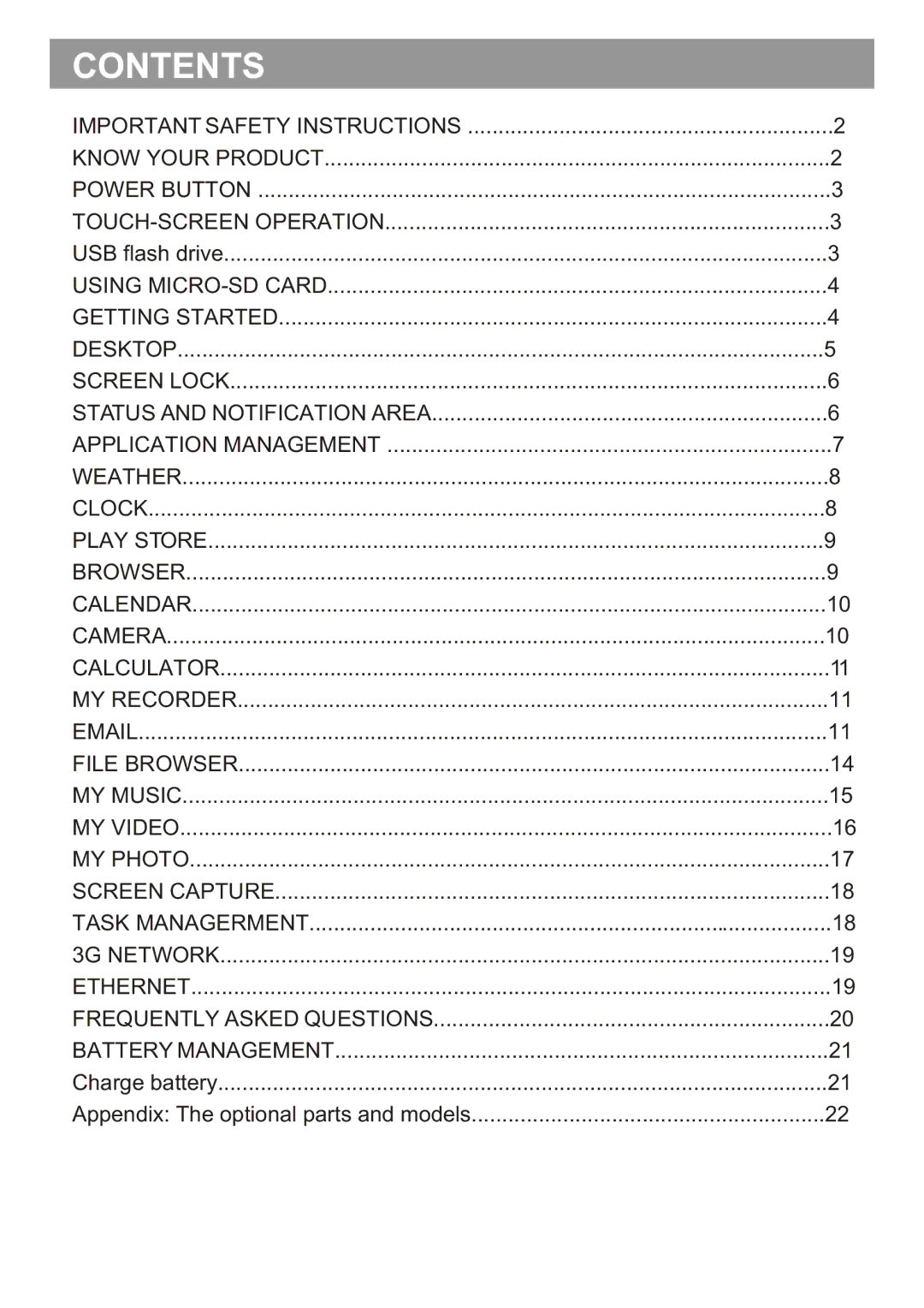 Sungale ID730WTA user manual Contents 