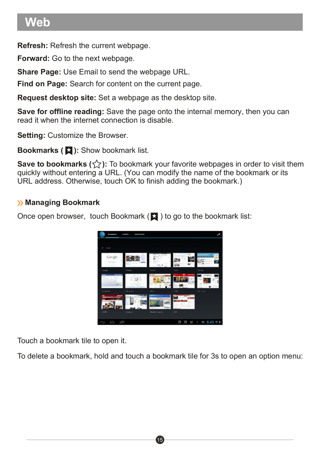 Sungale ID982WTA user manual Managing Bookmark 