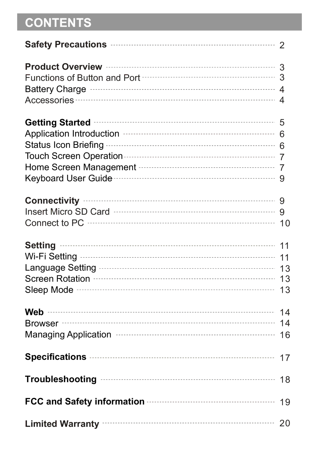 Sungale ID982WTA user manual Contents 