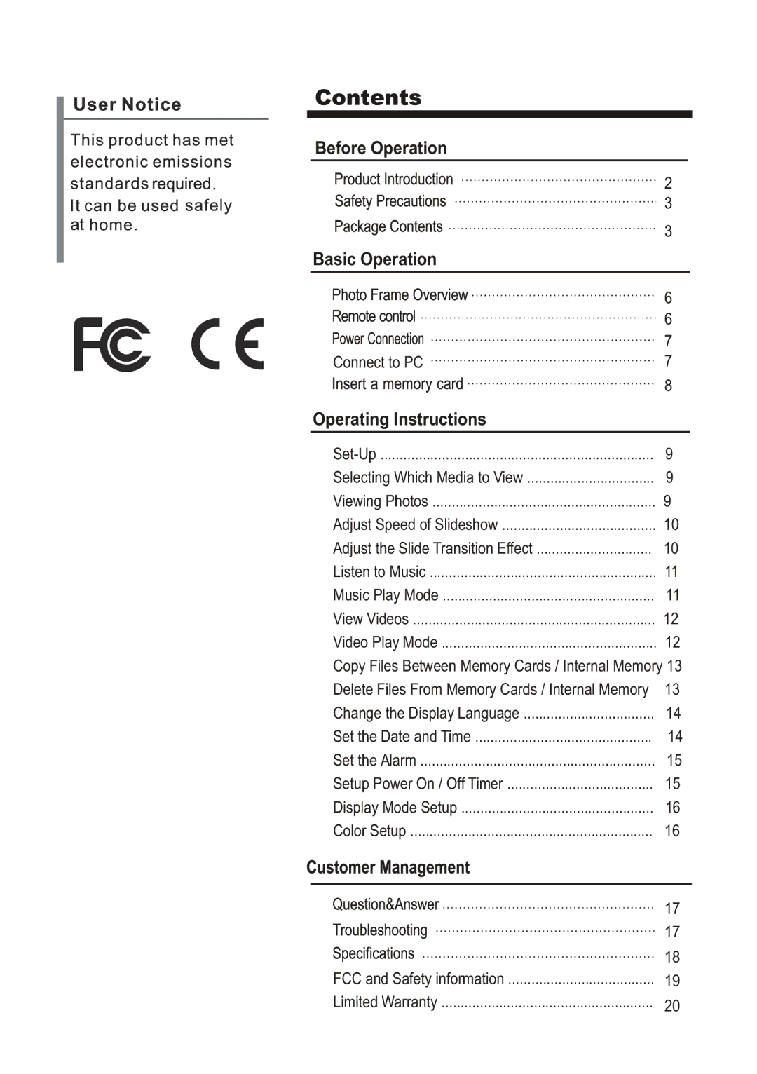 Sungale PF1501 manual Before Operation Basic Operation 