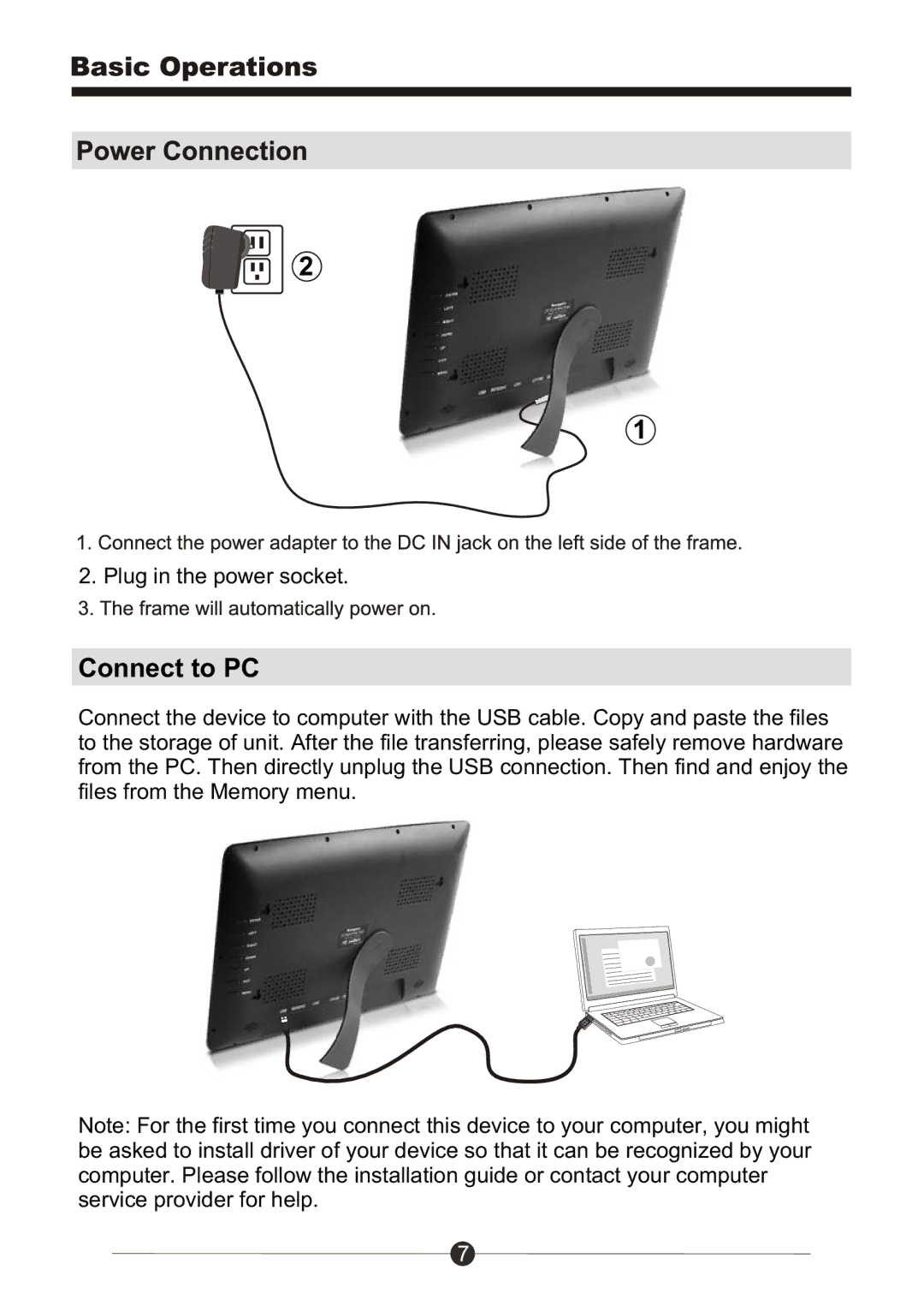 Sungale PF1501 manual Connect to PC 