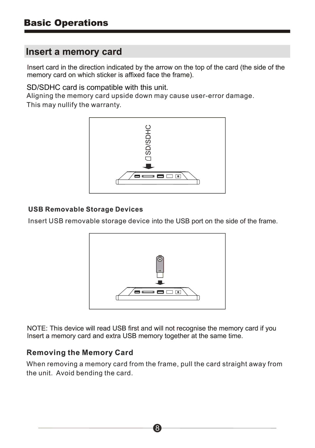 Sungale PF1501 manual SD/SDHC card is compatible with this unit 