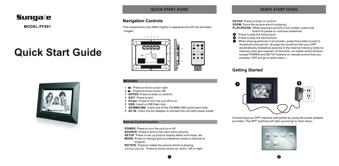 Sungale PF801 manual 