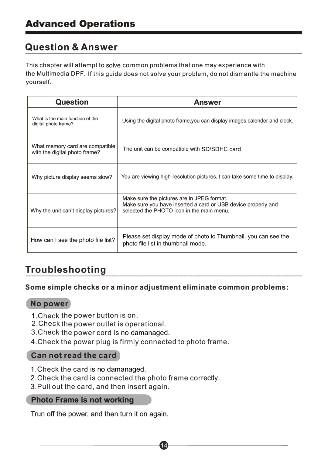 Sungale PF803 manual Is no damanaged 