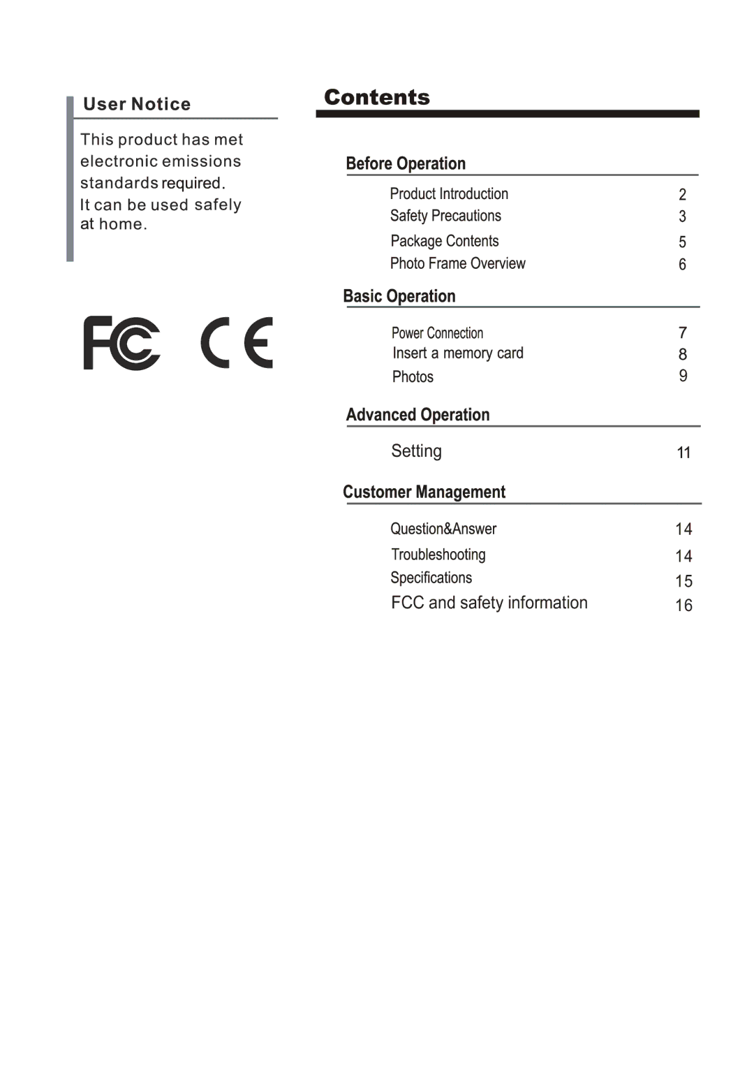 Sungale PF803 manual Setting FCC and safety information 