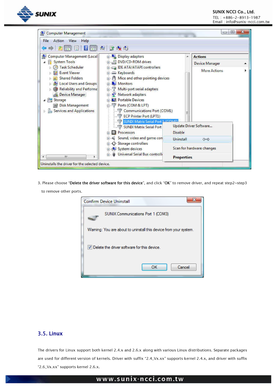 Sunix RS-232/422/485, Universal PCI/PCI Express Industrial Multiport Serial Cards user manual Linux 