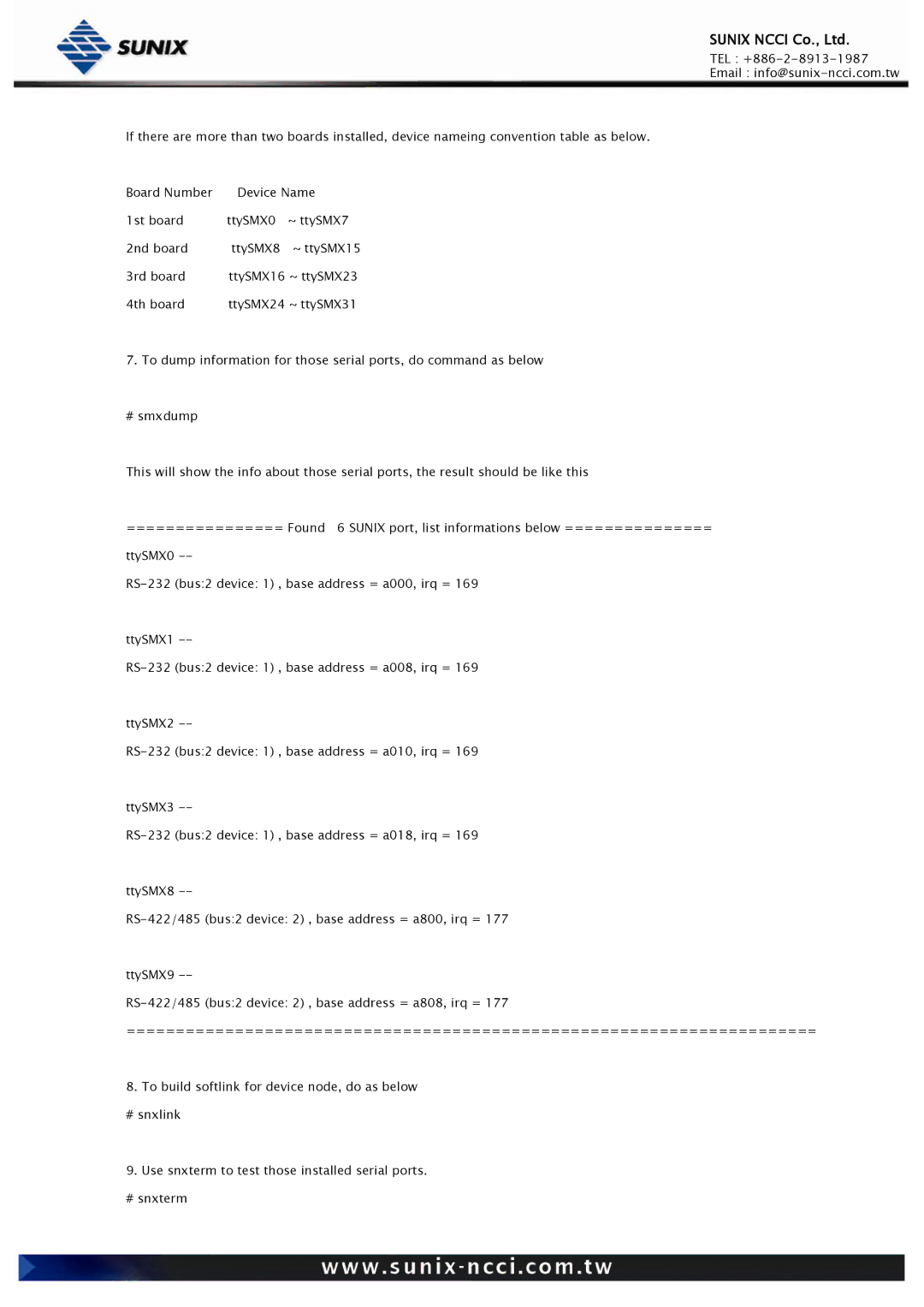 Sunix RS-232/422/485, Universal PCI/PCI Express Industrial Multiport Serial Cards user manual ~ ttySMX15 