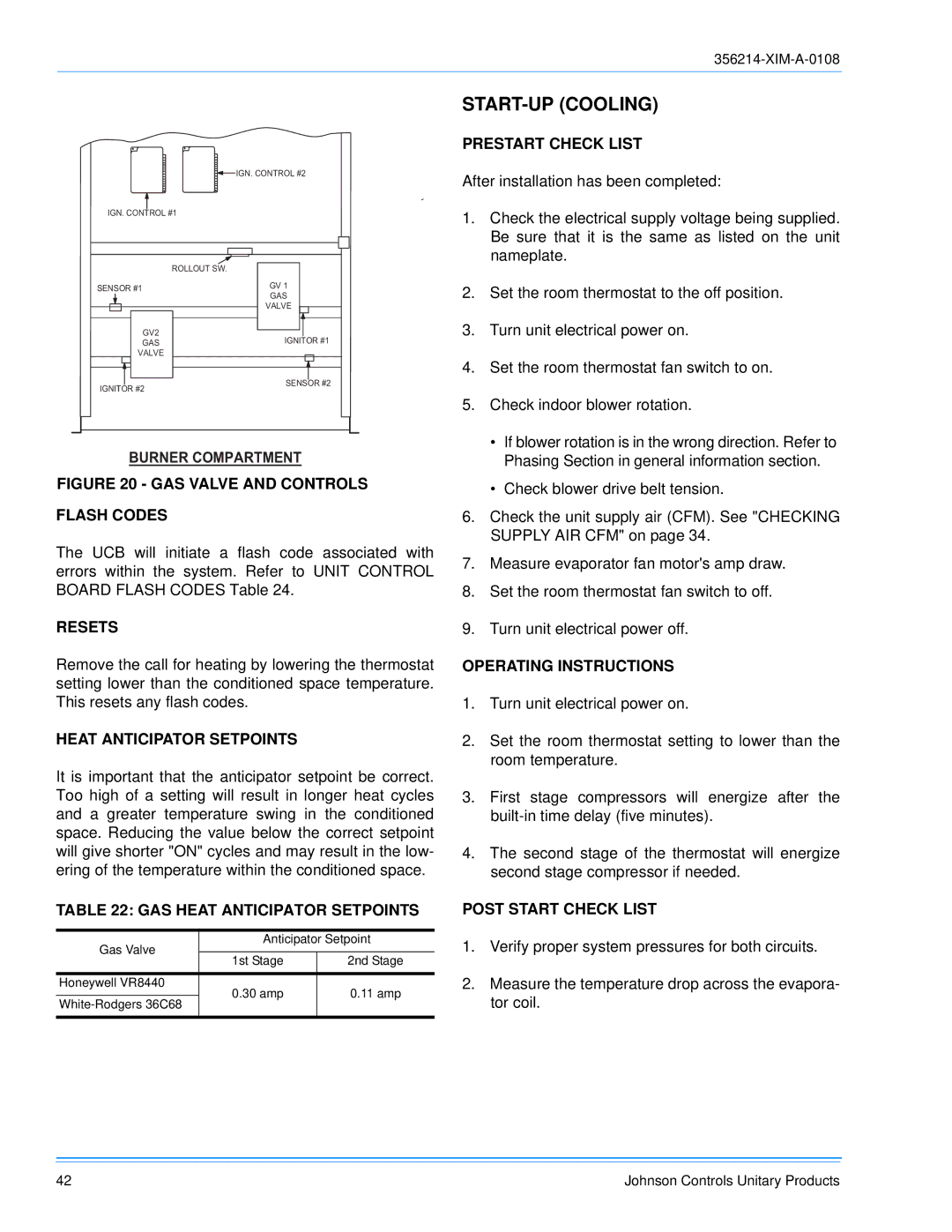 Sunlife Enterprises DM300, DM240, DM180 installation manual START-UP Cooling 