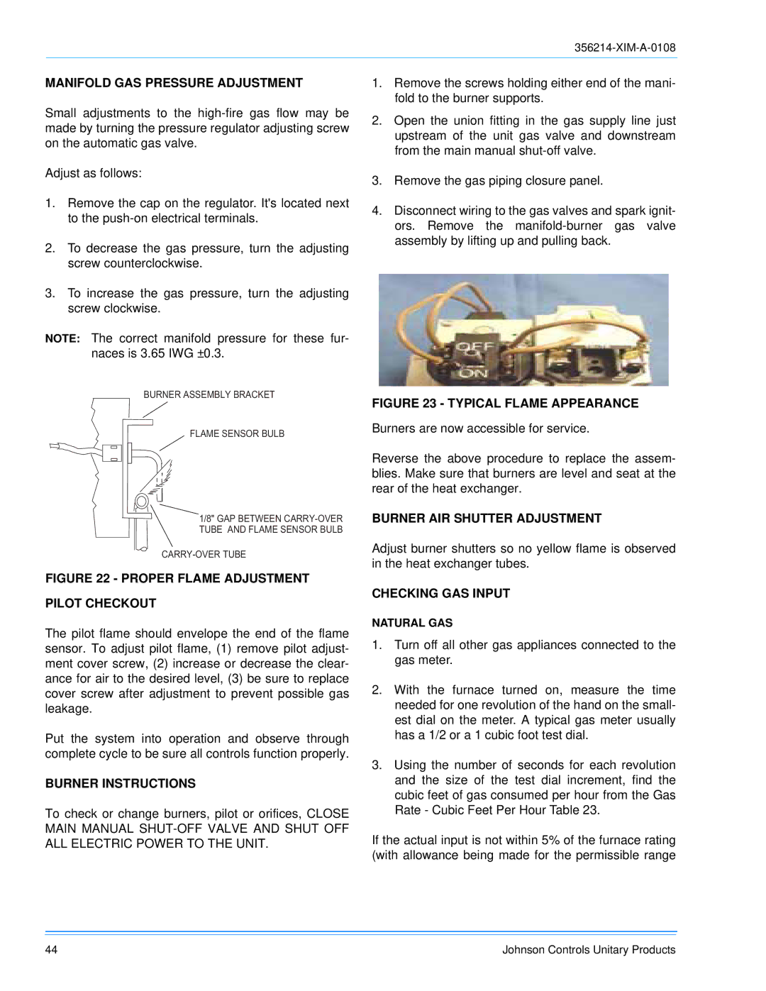 Sunlife Enterprises DM180, DM300 Manifold GAS Pressure Adjustment, Burner Instructions, Burner AIR Shutter Adjustment 