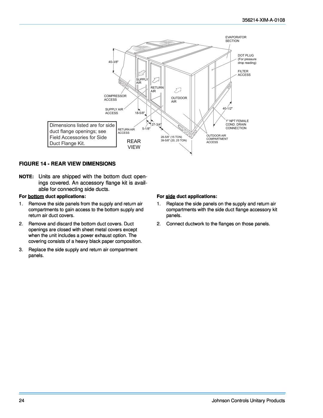 Sunlife Enterprises DM300 Rear View Dimensions, Dimensions listed are for side, duct flange openings see, Duct Flange Kit 