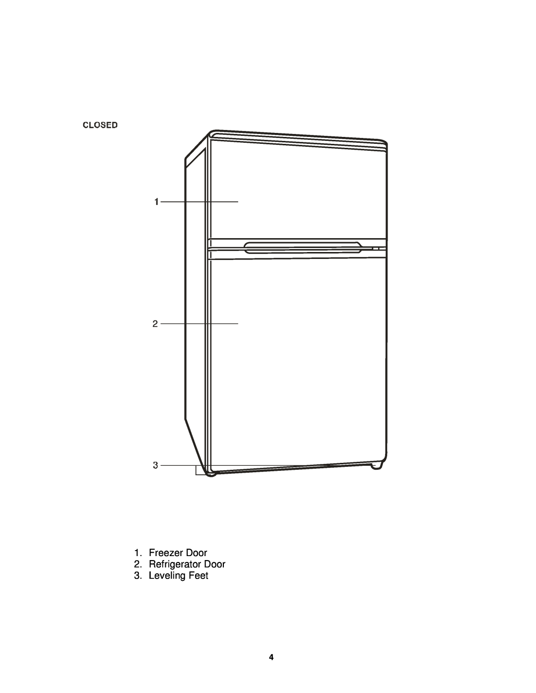 Sunpentown Intl RF-322W user manual Freezer Door 2.Refrigerator Door, Leveling Feet 