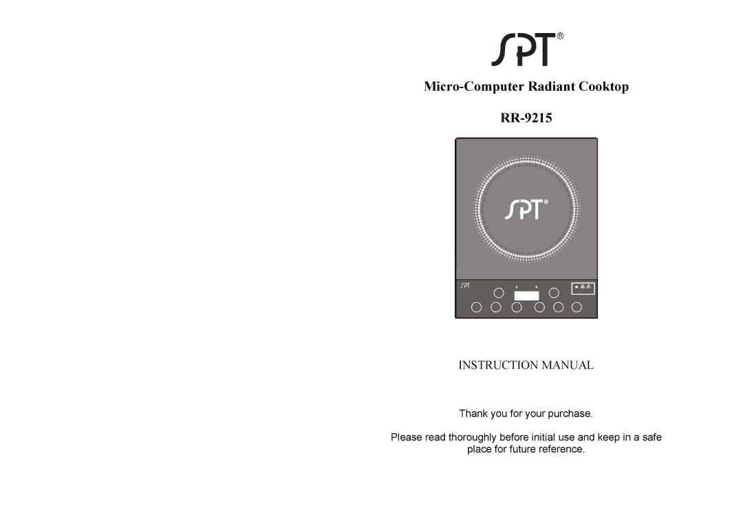 Sunpentown Intl instruction manual Micro-Computer Radiant Cooktop RR-9215 