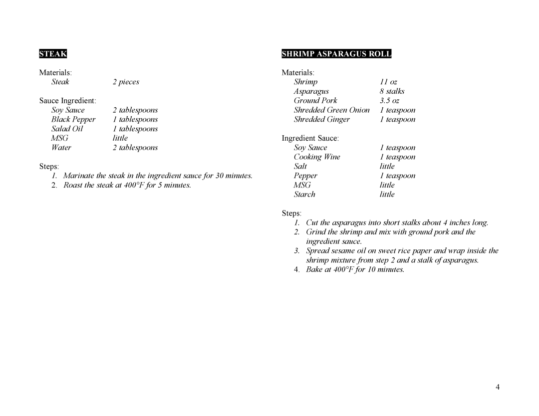 Sunpentown Intl SO-2000 manual Steak 