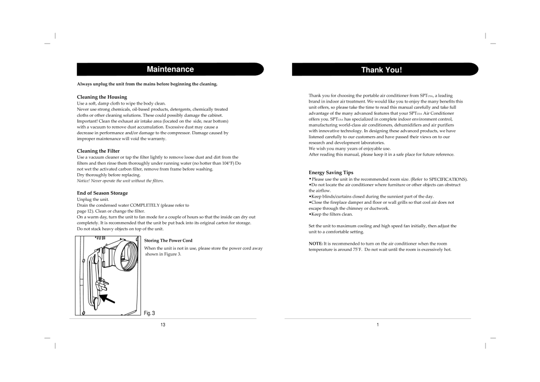 Sunpentown Intl WA-1230E, WA-1230H, WA-1010E instruction manual Maintenance, Thank You 