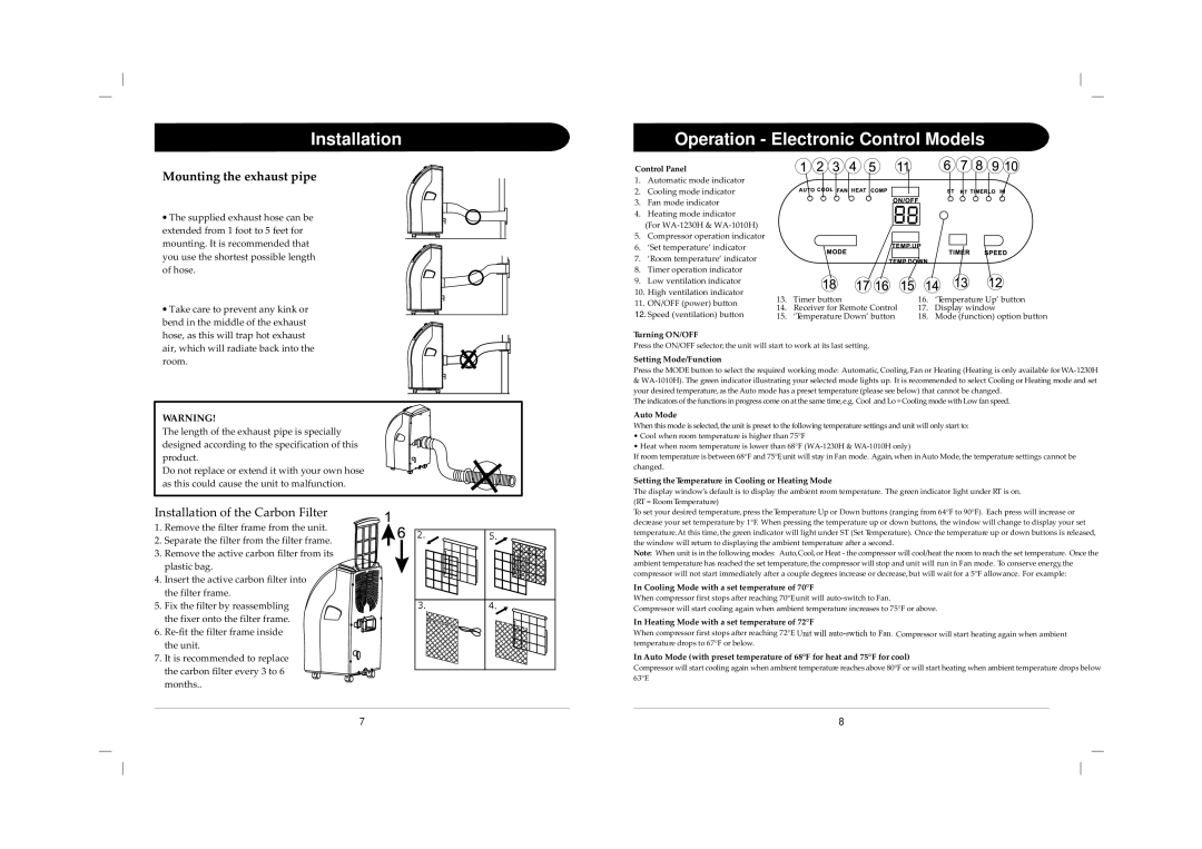 Sunpentown Intl WA-1230E, WA-1230H, WA-1010E instruction manual Mounting the exhaust pipe 