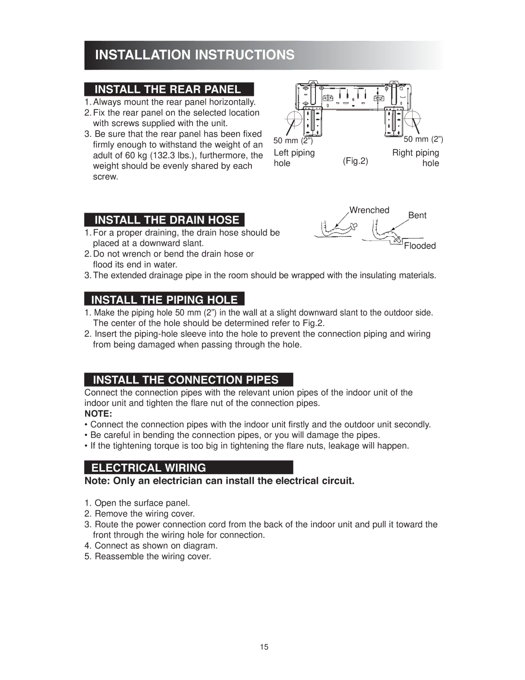 Sunrise Global 13-05024, 13-05020 owner manual Installation Instructions, Install the Rear Panel 