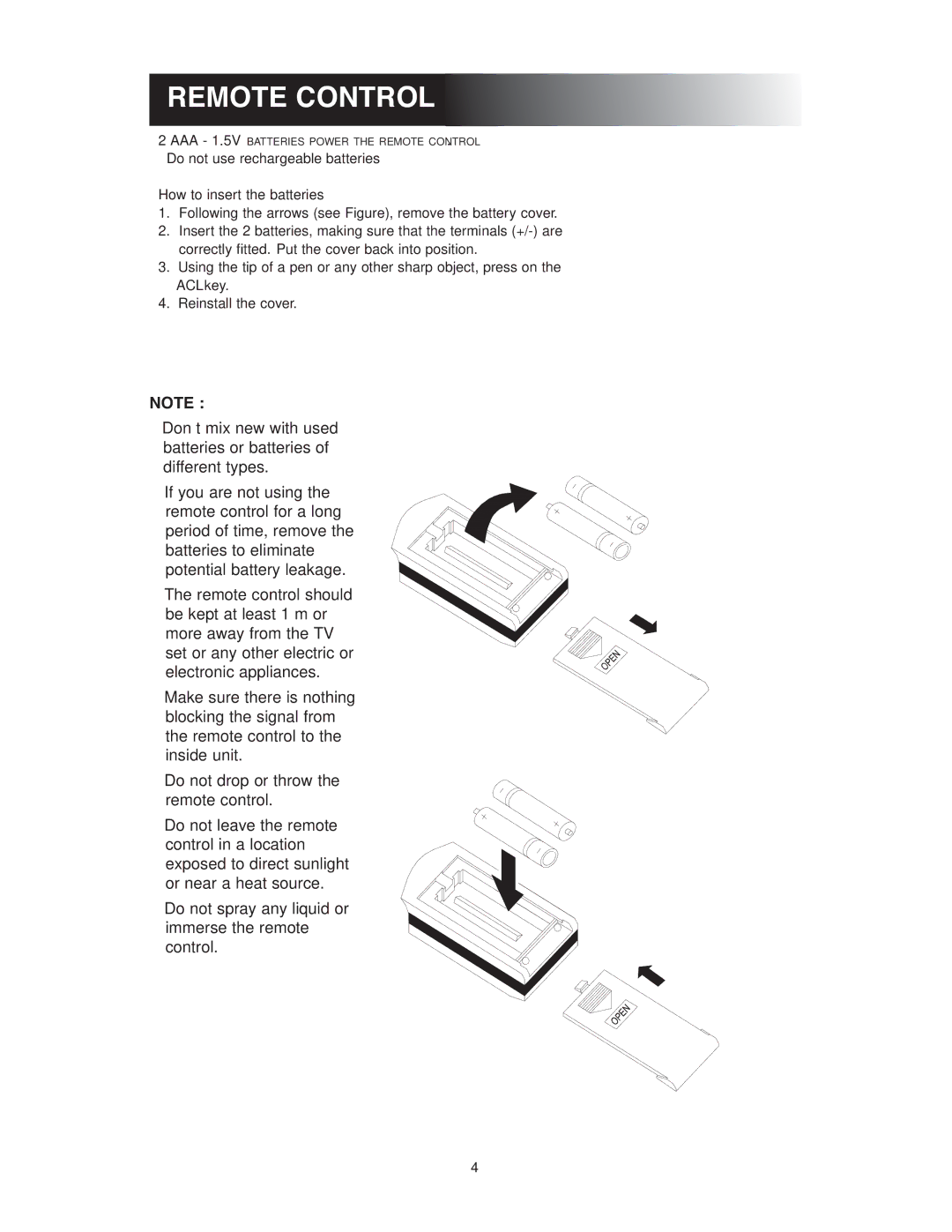 Sunrise Global 13-05020, 13-05024 owner manual Remote Control, How to insert the batteries 