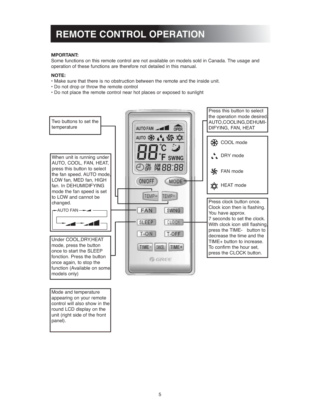 Sunrise Global 13-05024, 13-05020 owner manual Remote Control Operation, Mportant 