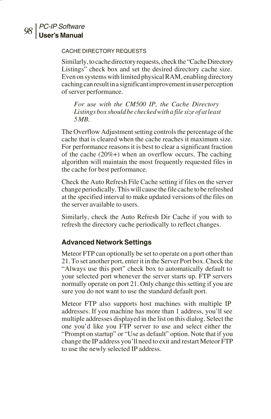 Sunrise Global CM250 IP, CM100 IP, and CM500 IP manual User’s Manual, Advanced Network Settings 