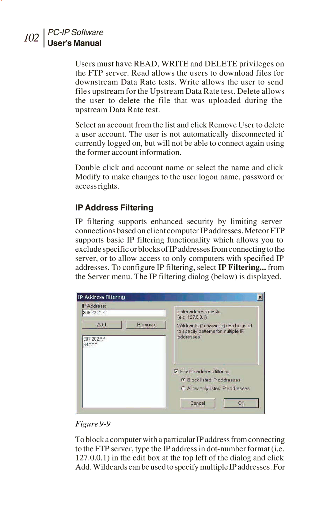 Sunrise Global CM100 IP, CM250 IP, and CM500 IP manual 102, IP Address Filtering 