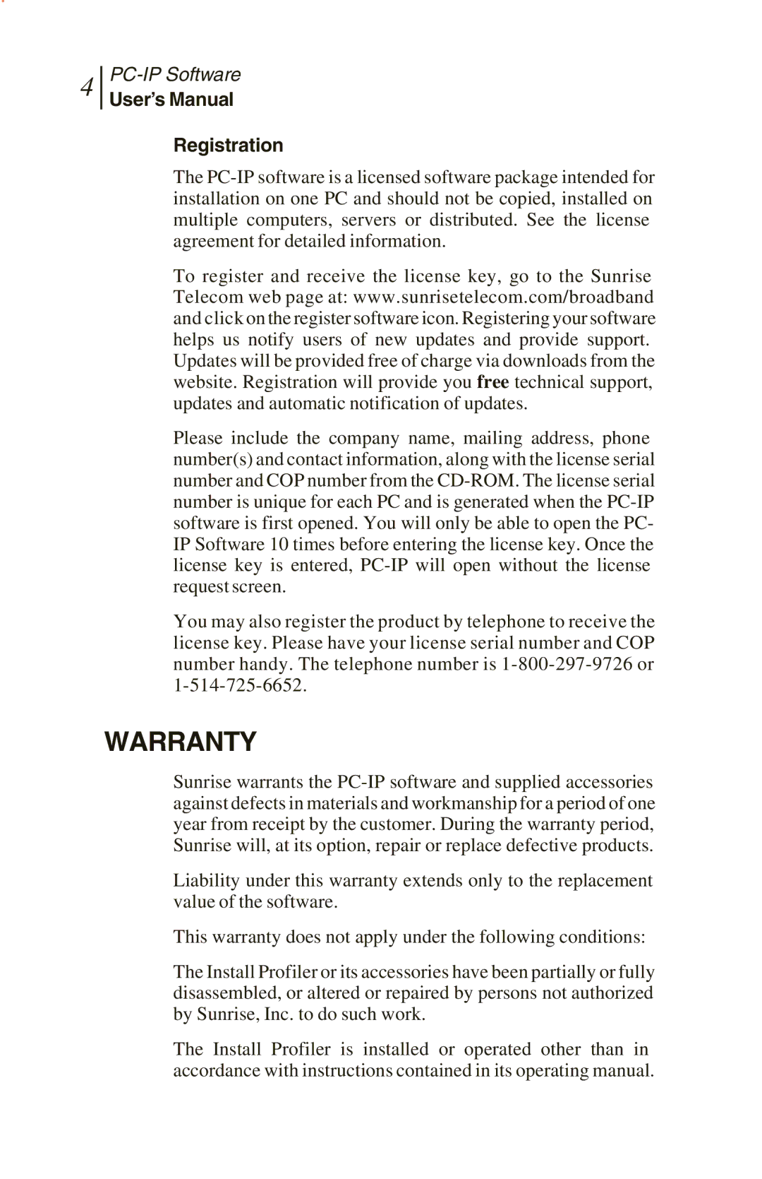 Sunrise Global and CM500 IP, CM250 IP, CM100 IP manual Warranty, User’s Manual Registration 