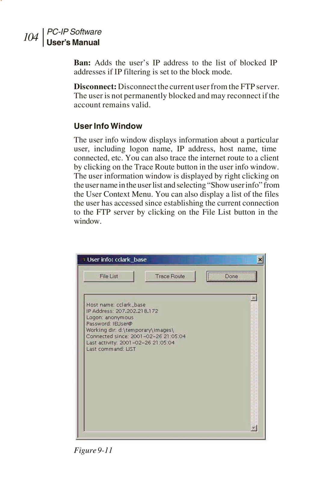 Sunrise Global CM250 IP, CM100 IP, and CM500 IP manual 104, User Info Window 