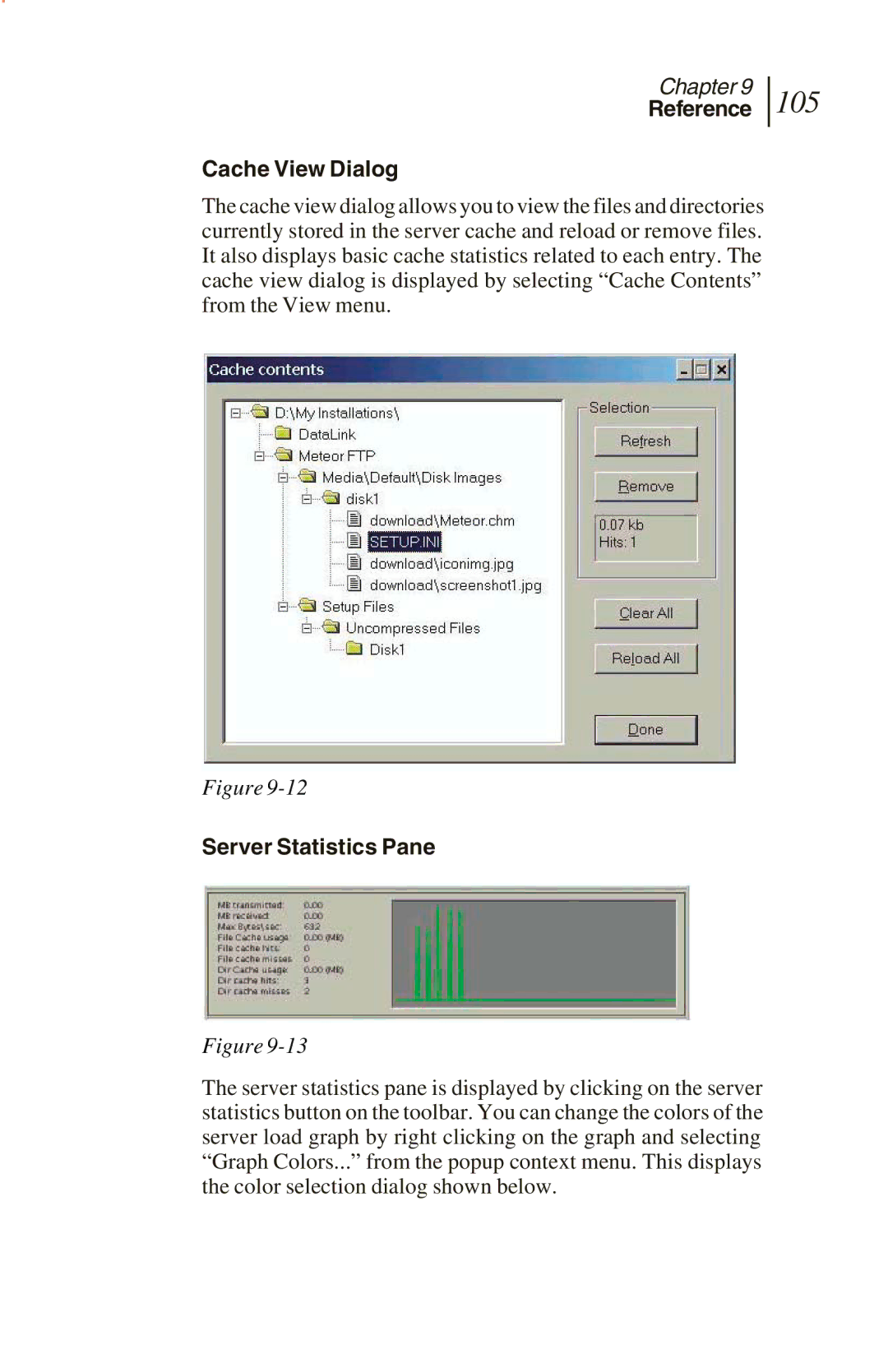 Sunrise Global CM100 IP, CM250 IP, and CM500 IP manual 105, Reference Cache View Dialog, Server Statistics Pane 