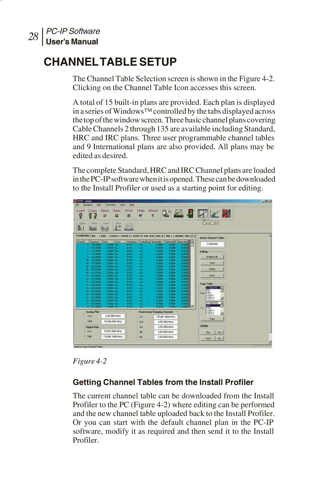 Sunrise Global and CM500 IP, CM250 IP, CM100 IP manual Channeltable Setup, Getting Channel Tables from the Install Profiler 