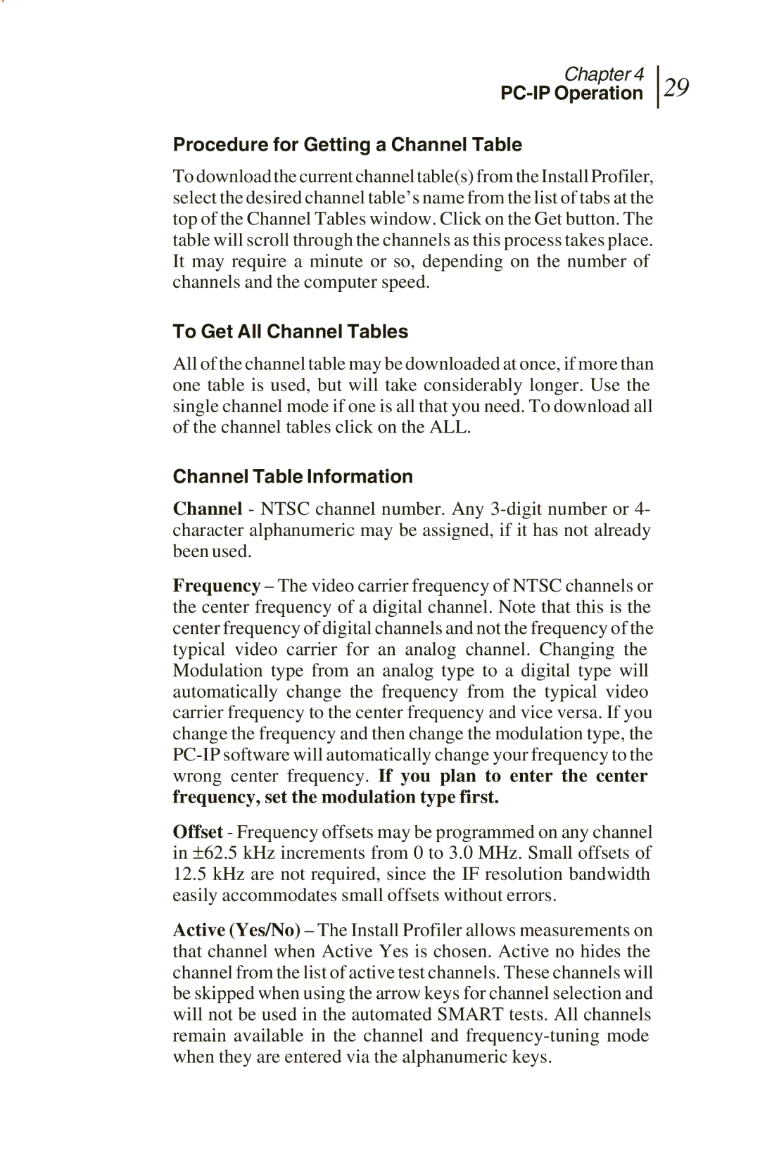 Sunrise Global CM250 IP, CM100 IP manual PC-IP Operation Procedure for Getting a Channel Table, To Get All Channel Tables 