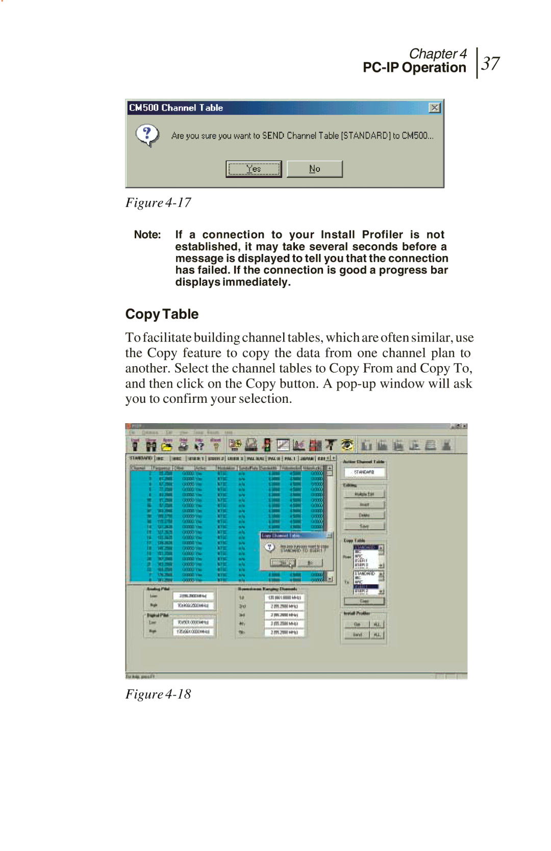 Sunrise Global and CM500 IP, CM250 IP, CM100 IP manual PC-IP Operation Copy Table 