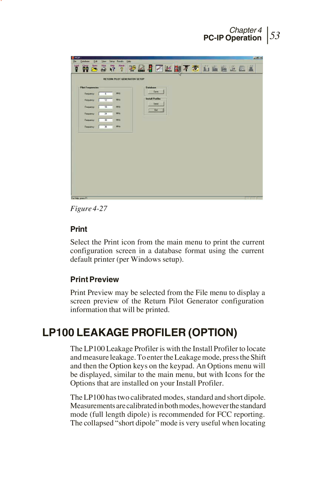 Sunrise Global CM250 IP, CM100 IP, and CM500 IP manual LP100 Leakage Profiler Option, PC-IP Operation Print 