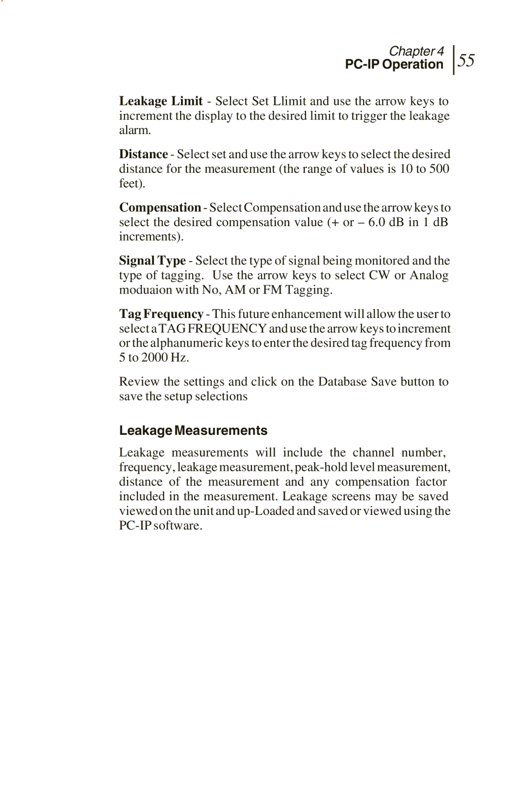 Sunrise Global and CM500 IP, CM250 IP, CM100 IP manual PC-IP Operation, Leakage Measurements 