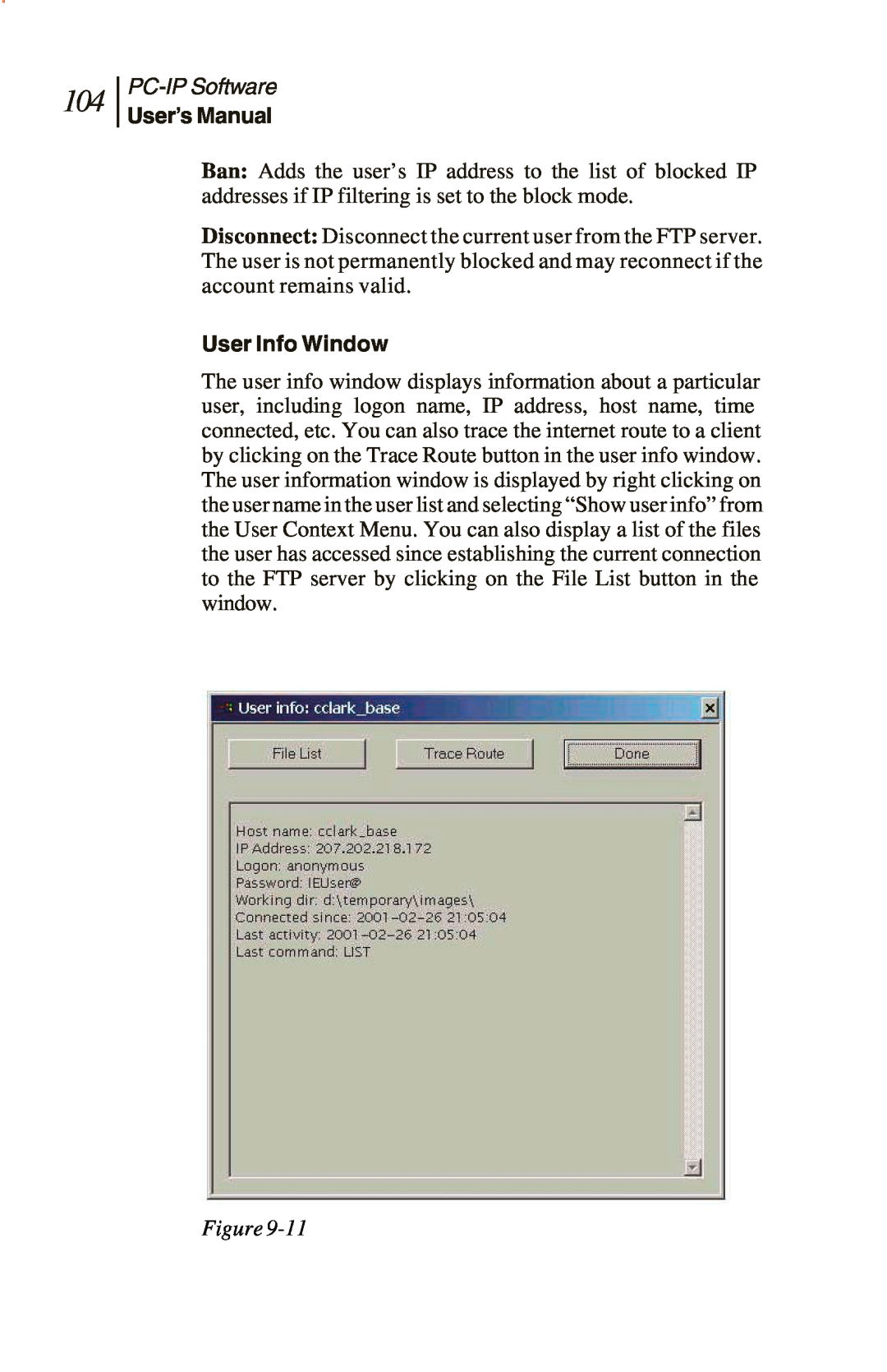 Sunrise Global CM250 IP, CM100 IP, and CM500 IP manual User Info Window, PC-IPSoftware, User’s Manual, Figure 